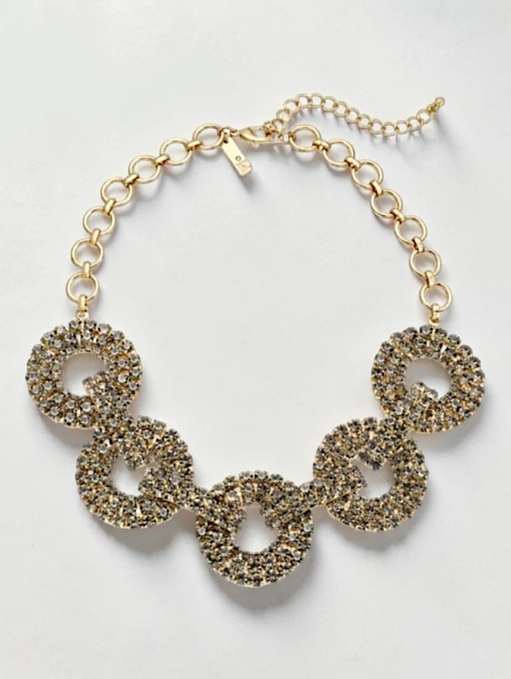 INC Amber Crystal Circle Statement Necklace Bold Mixed Metal Glam